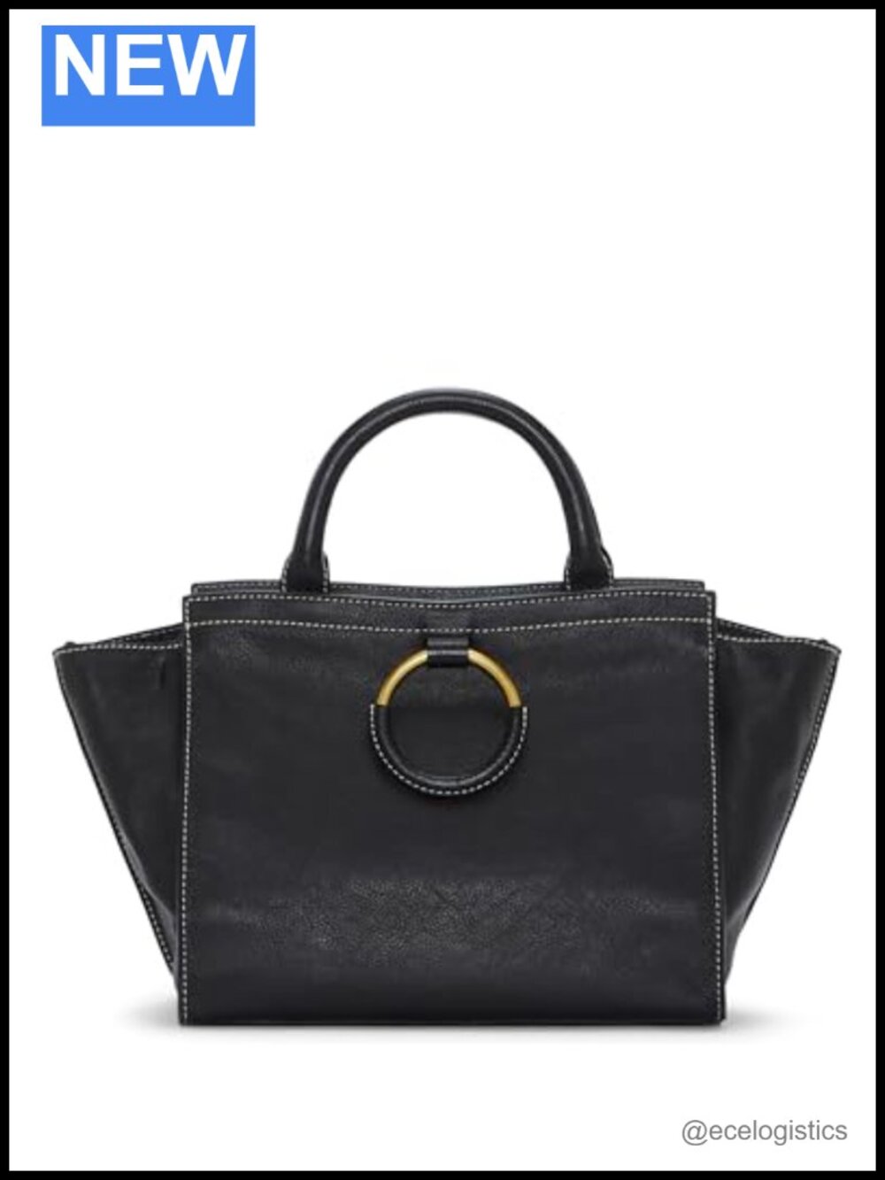 Genuine Leather Satchel Handbag with Zipper Closure and Double Handles